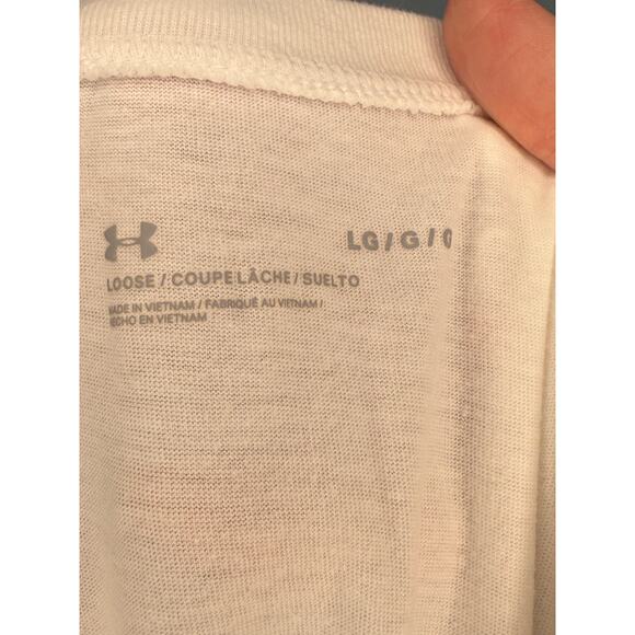 Under Armour Sz L sleeveless orange & white abstract workout or casual wear - Picture 4 of 5